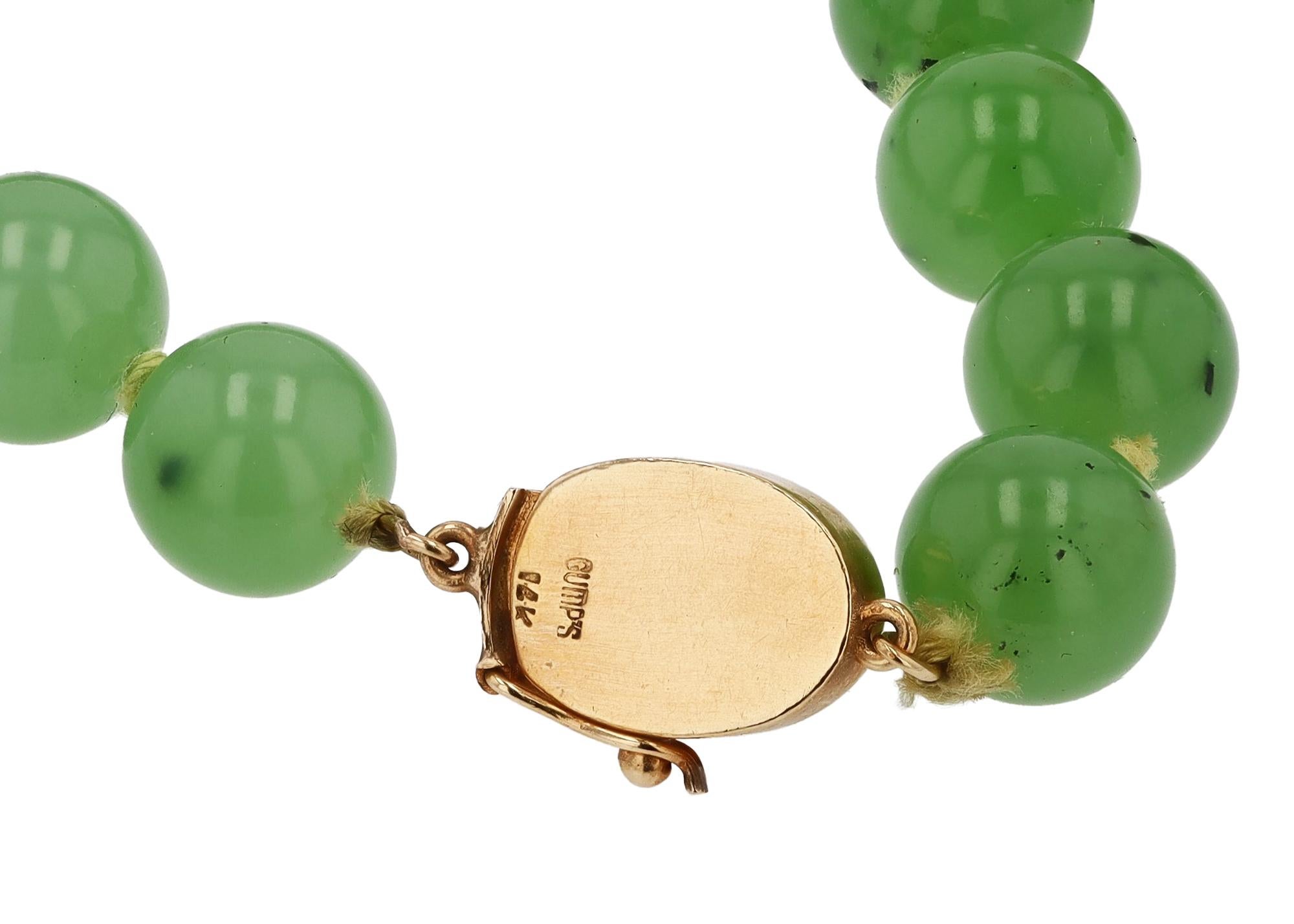 Vintage Necklace Gump's Untreated Siberian Jade Beads  In Good Condition In Santa Barbara, CA