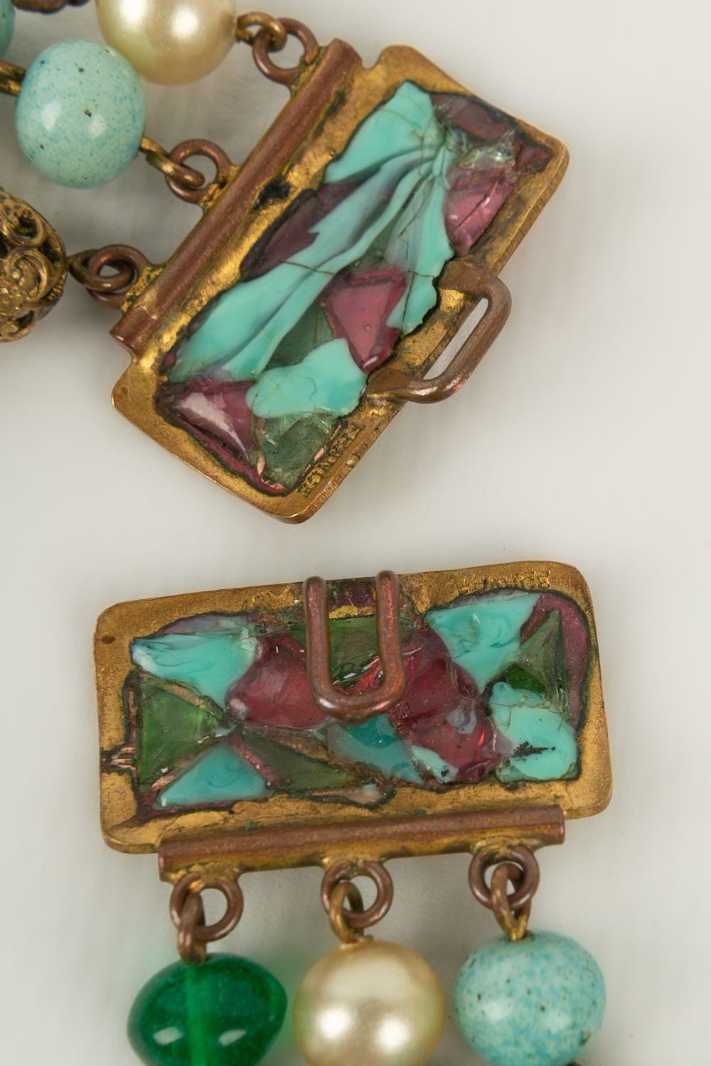 Vintage-Halskette aus Dunkelgold Metall und Glaspastell in Dunkelgold im Angebot 2