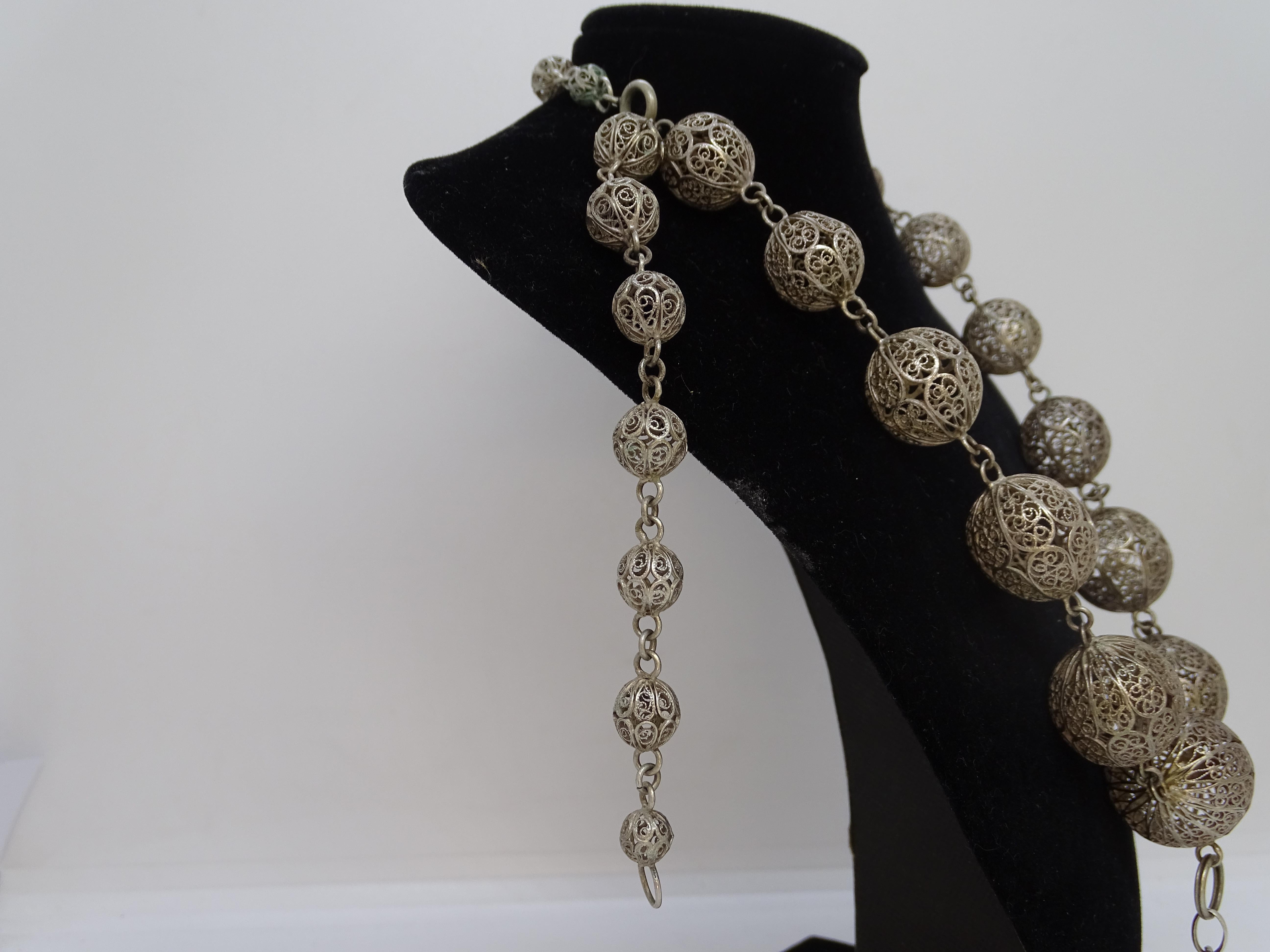 Collana vintage di sfere in filigrana in argento sterling in vendita 7