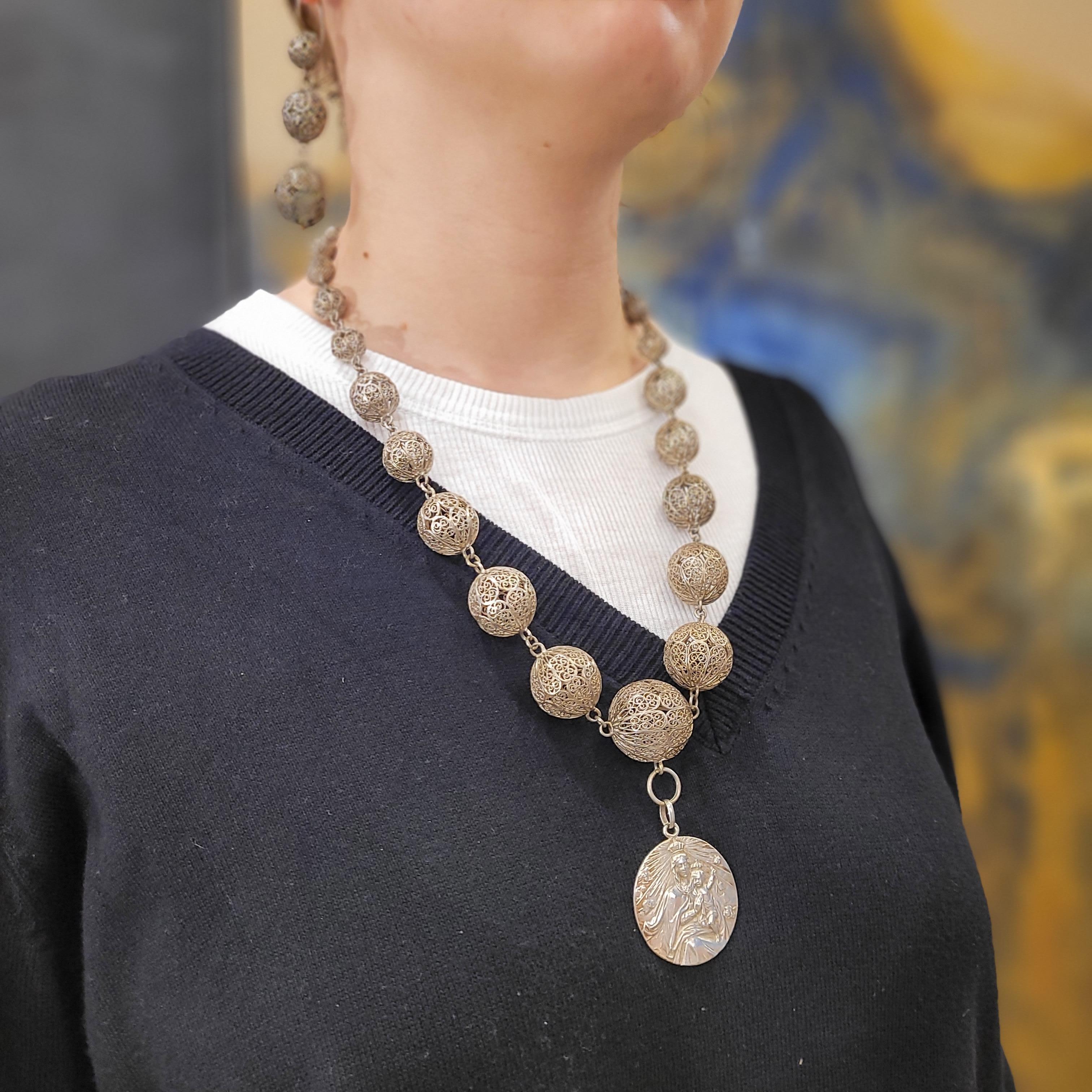 Collana vintage di sfere in filigrana in argento sterling in vendita 15