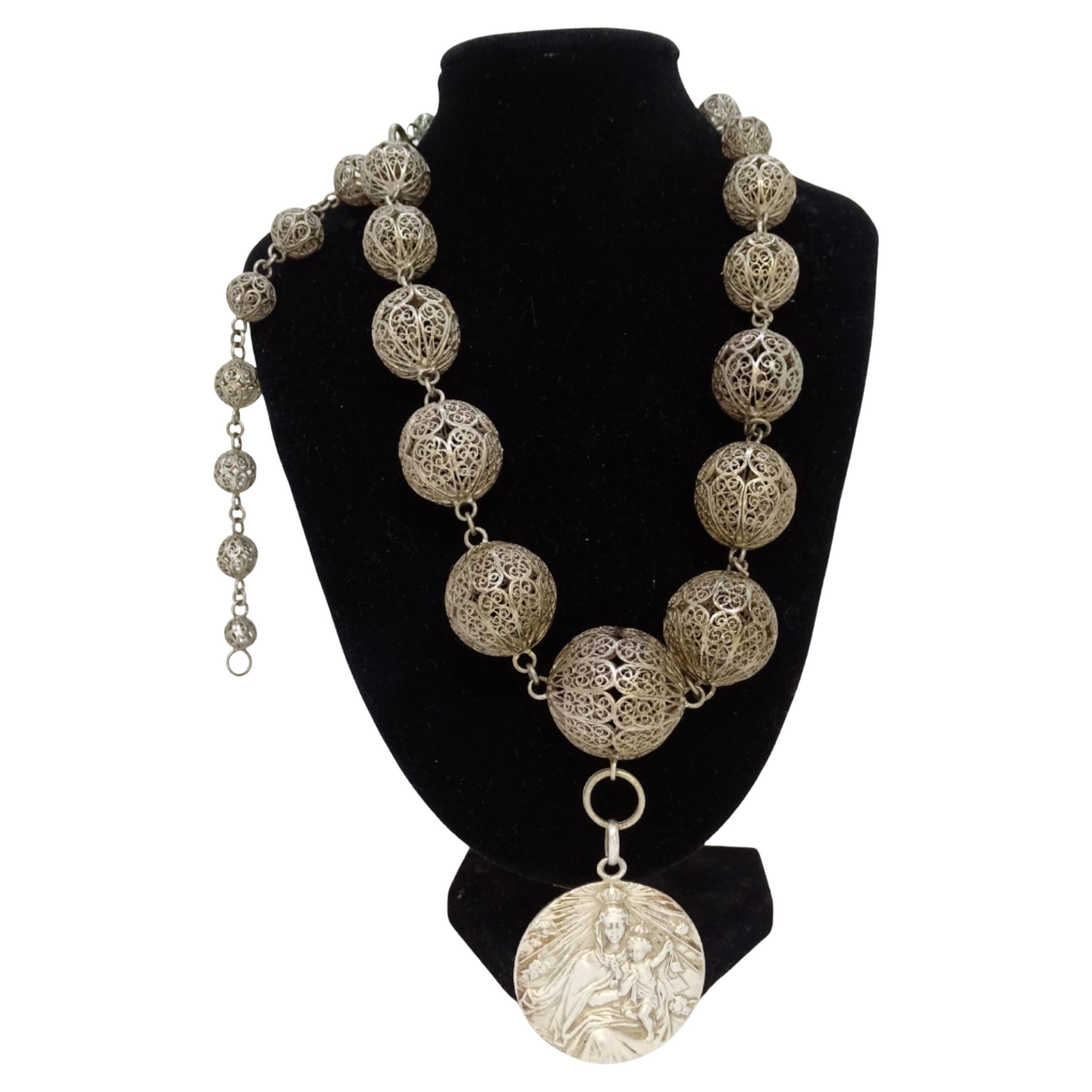 Collana vintage di sfere in filigrana in argento sterling