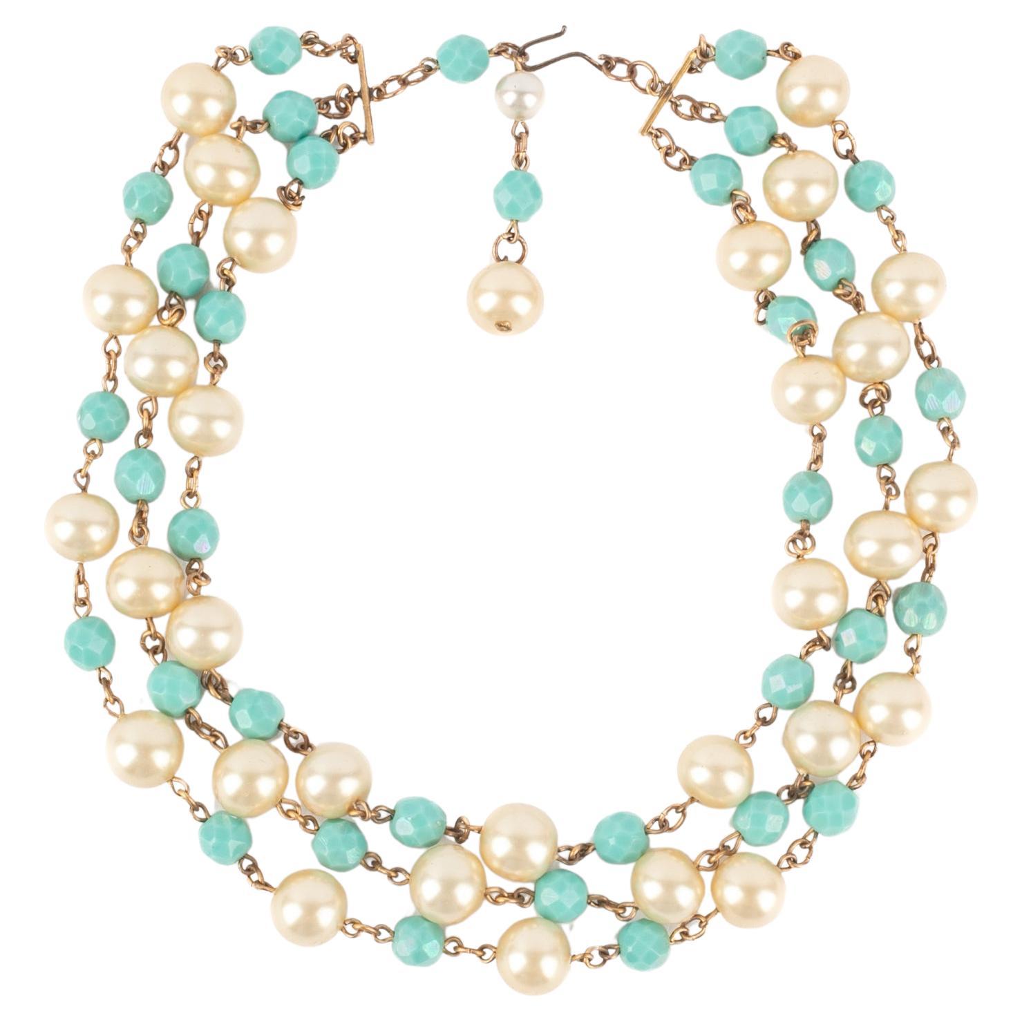 Vintage Necklace with Blue Facetted Pearls and Costume Pearls