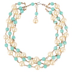 Vintage Necklace with Blue Facetted Pearls and Costume Pearls