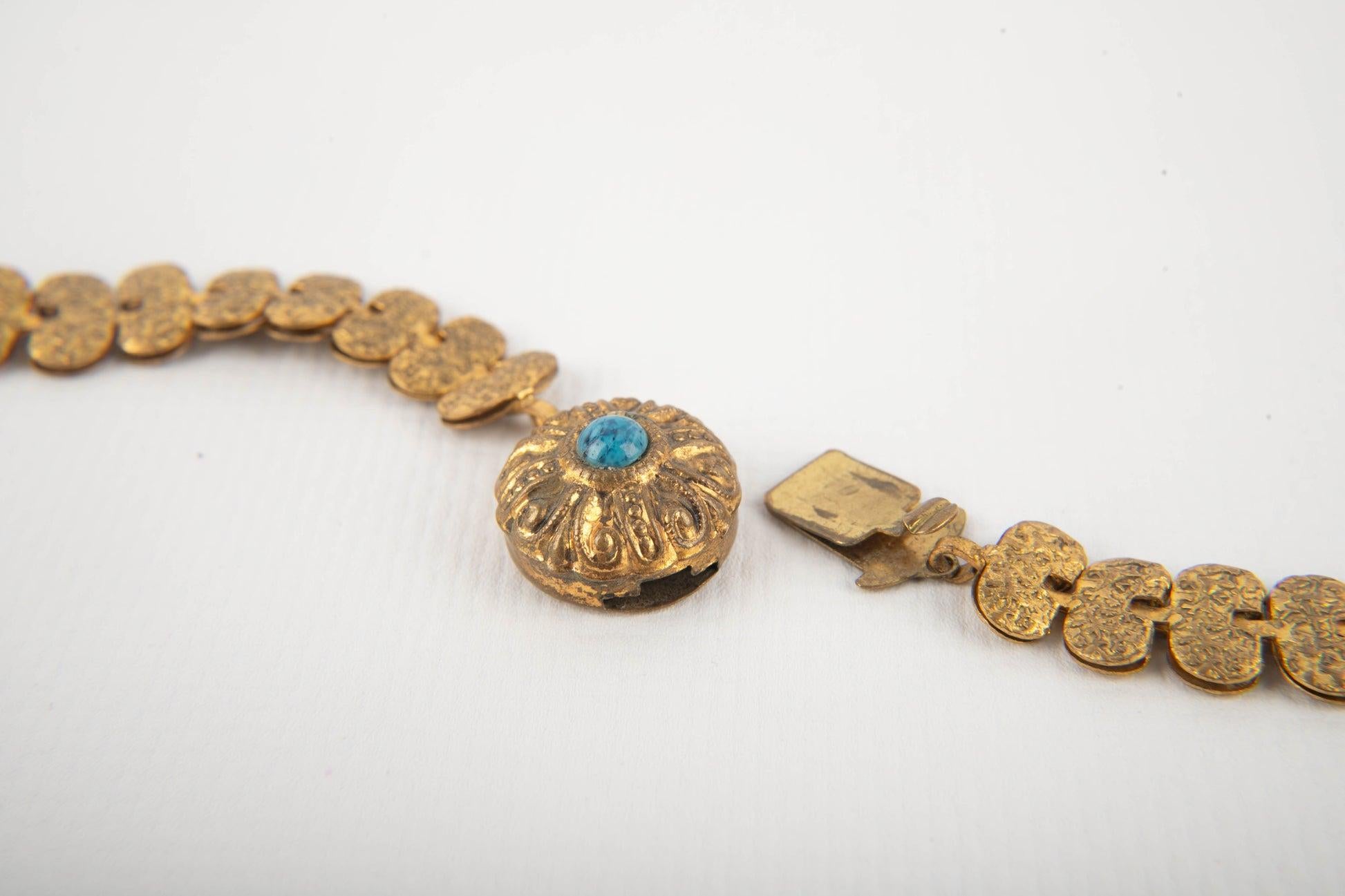 Collana vintage con perle blu in vendita 1