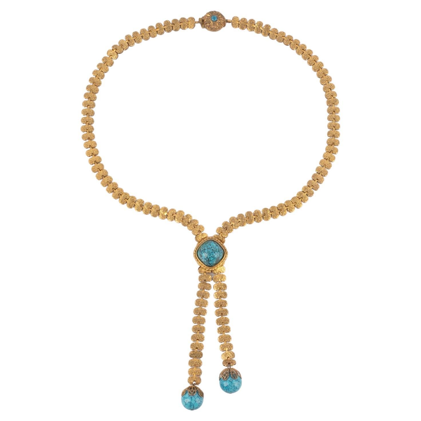 Collana vintage con perle blu in vendita