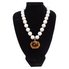 1980s 18k White Gold Jade Citrine Diamond Necklace, France