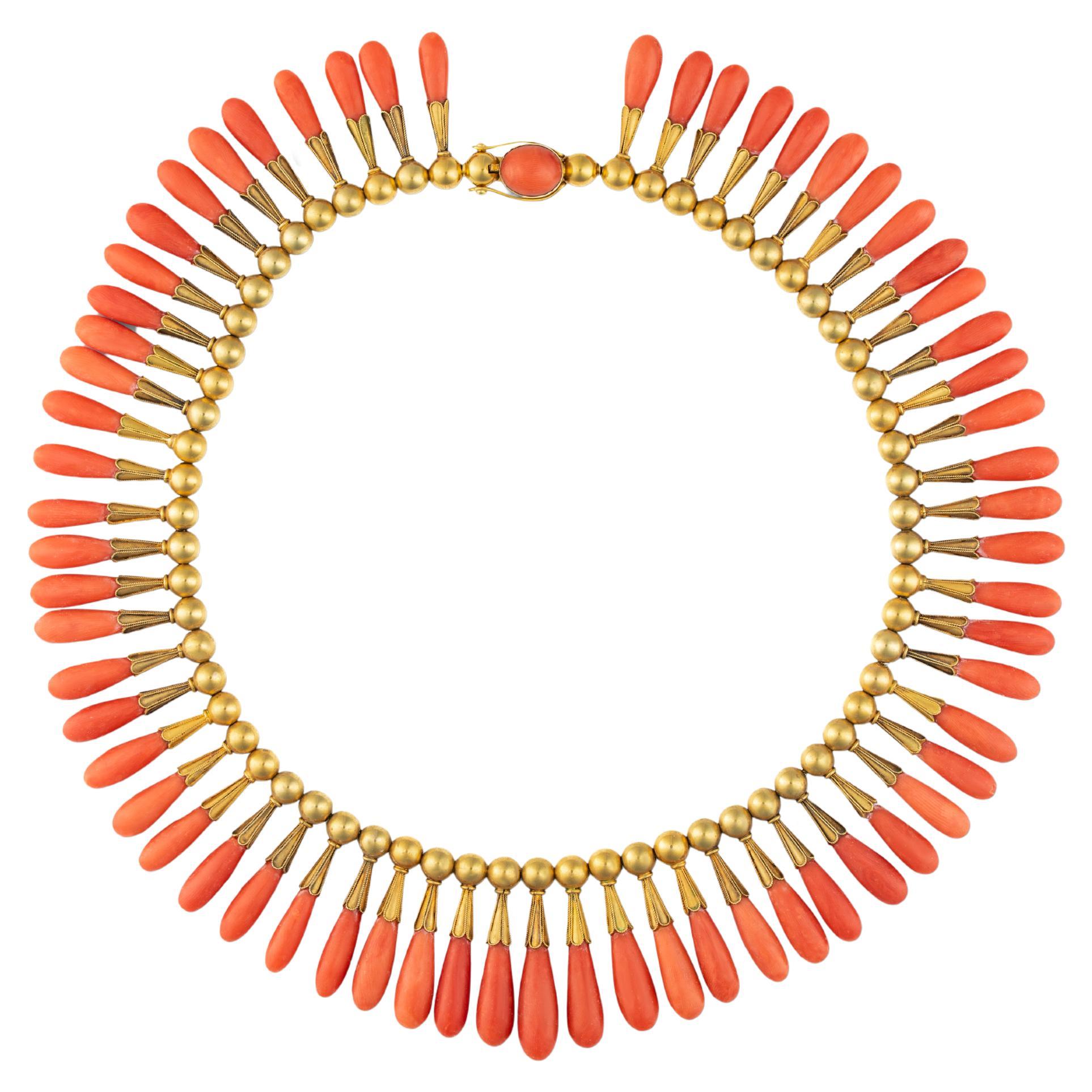 Vintage Necklace Yellow Gold Natural Coral Drops by Hancocks 1920 For Sale