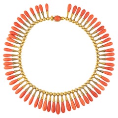 Vintage Necklace Yellow Gold Natural Coral Drops by Hancocks 1920