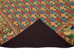 Vintage Needlepoint Allover Designed Green and Red Wool Rug