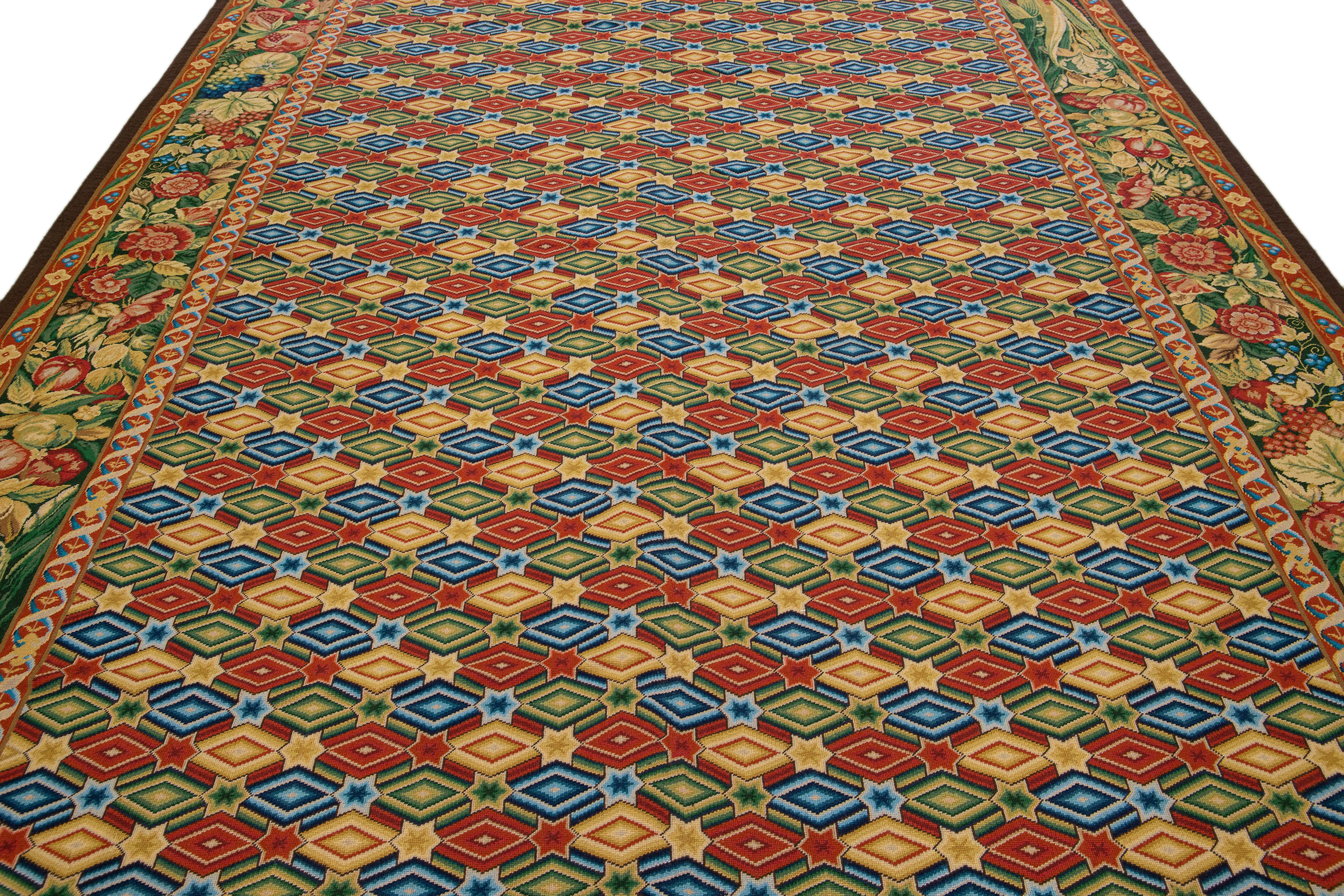 antique english beaded needlework rug