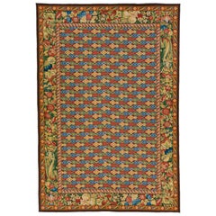 Vintage Needlepoint Allover Designed Green and Red Wool Rug