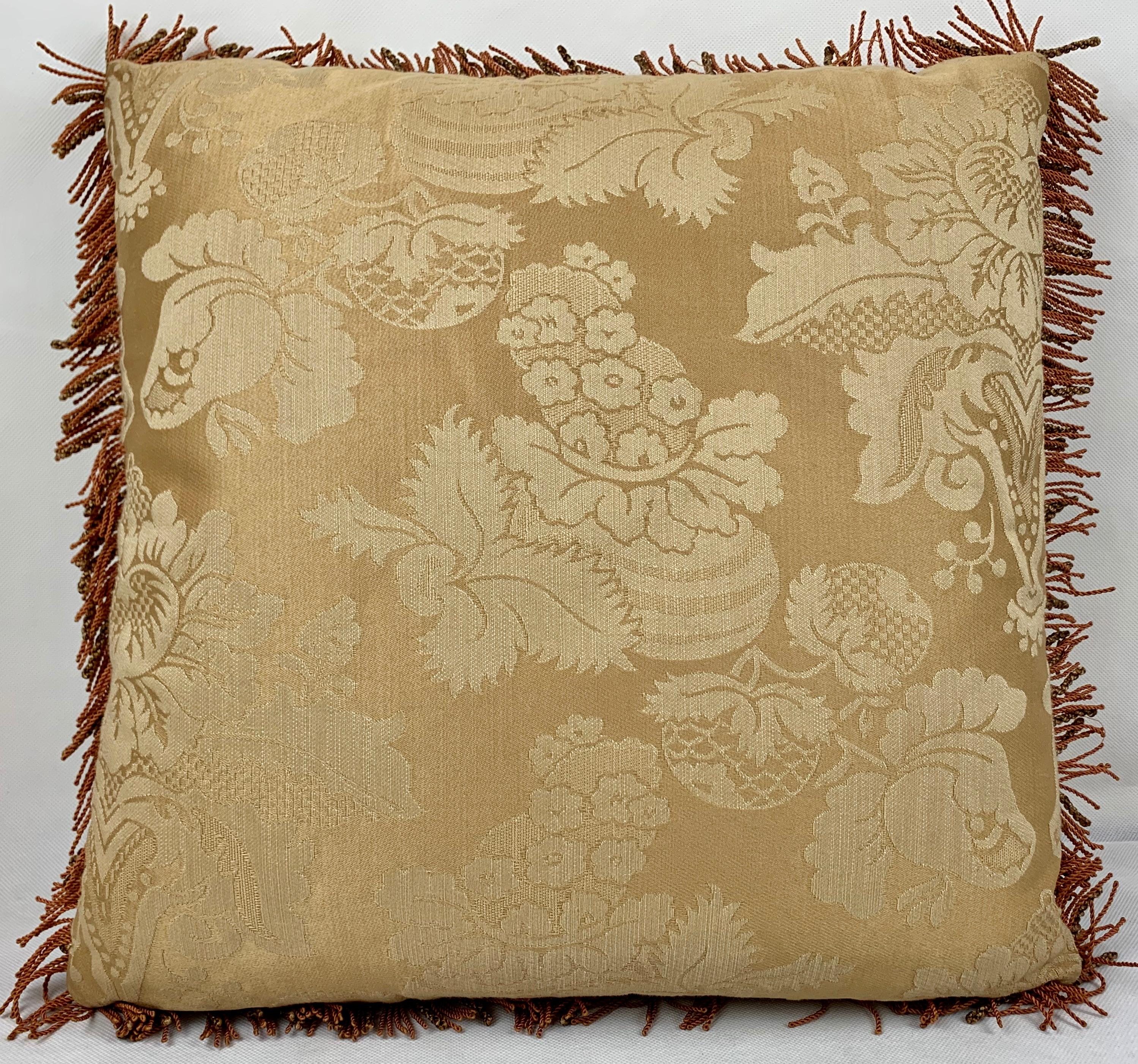 Hand-Crafted Hand Needlepointed Cushion/Pillow with Decorative Floral Motif & Fringed Border