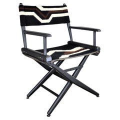 Vintage Modern Director’s Chair Folding Black Brown White Geometric Needlepoint