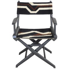 Used Needlepoint Director’s Chair Folding Black Brown White Geometric