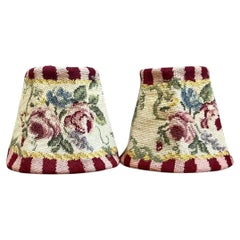 Vintage Needlepoint Floral Lamp Shades Pair