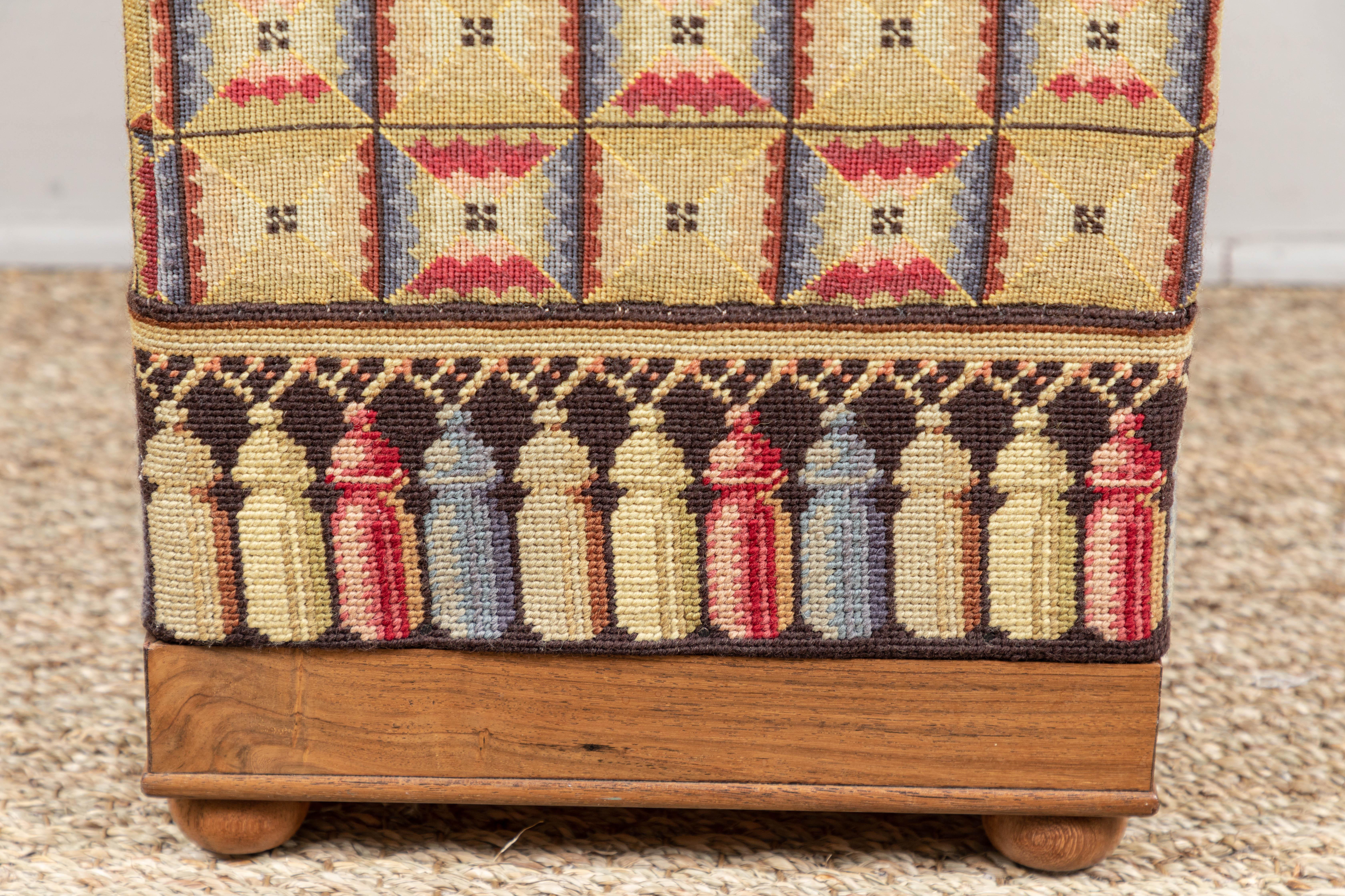 American Vintage Needlepoint Foot Stool  For Sale