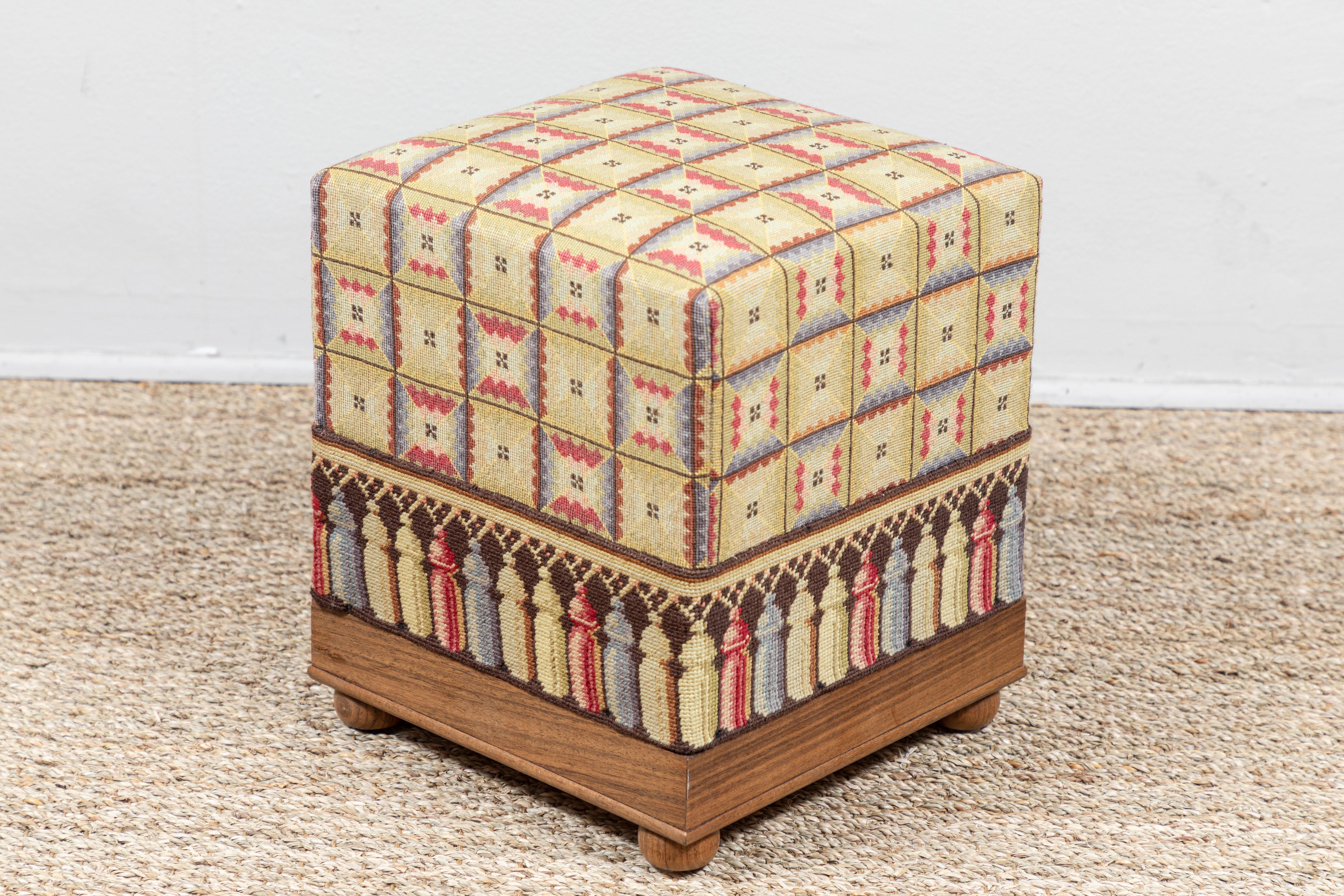 20th Century Vintage Needlepoint Foot Stool  For Sale