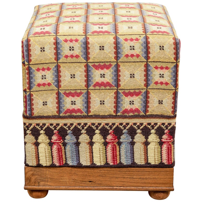 Vintage Needlepoint Foot Stool For Sale at 1stDibs