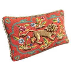Retro Needlepoint Lion Tapestry Miniature Decorative Pillow.