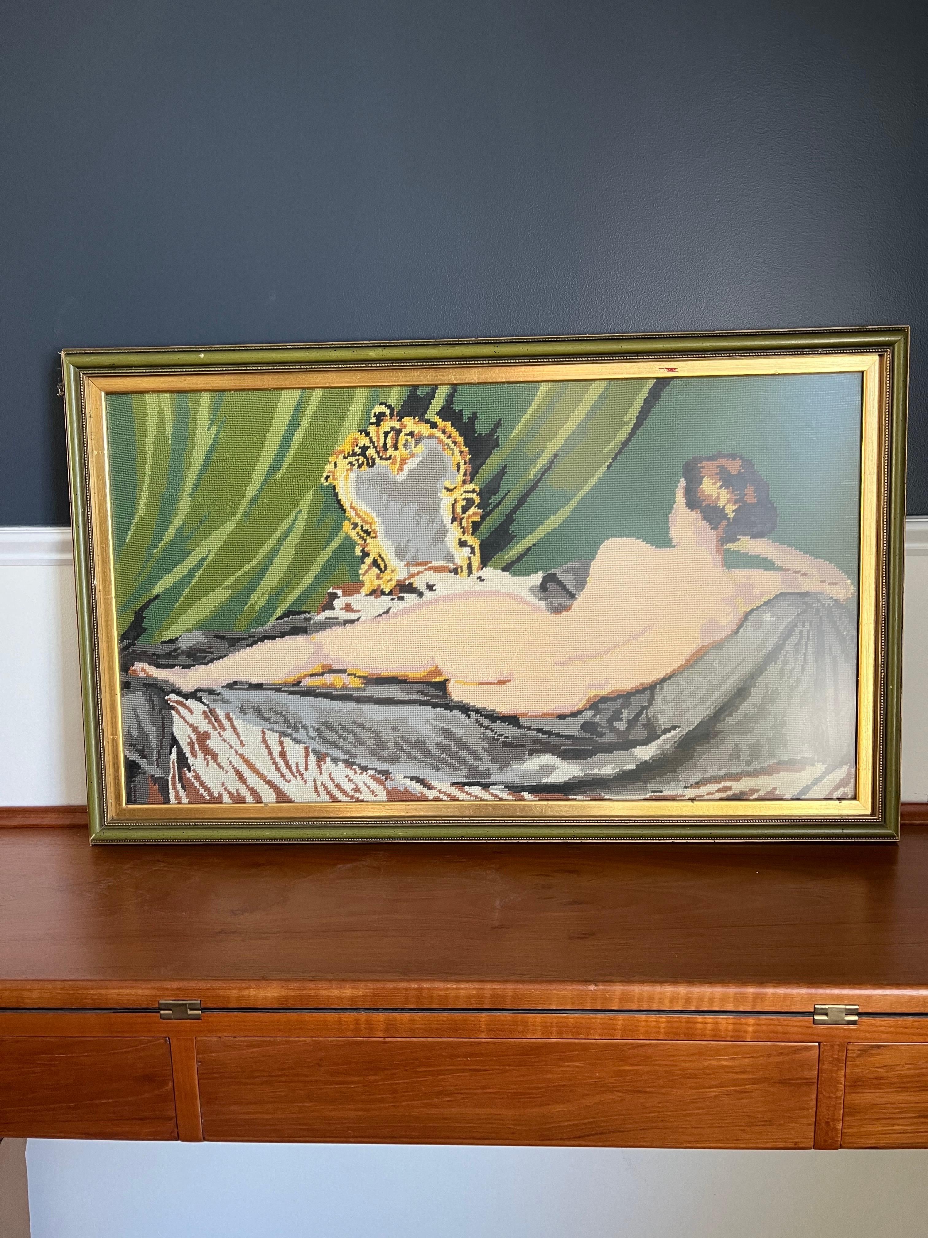 Beautiful needlepoint nude. After Rokebay Venus. From an estate out of Miami, Fl.