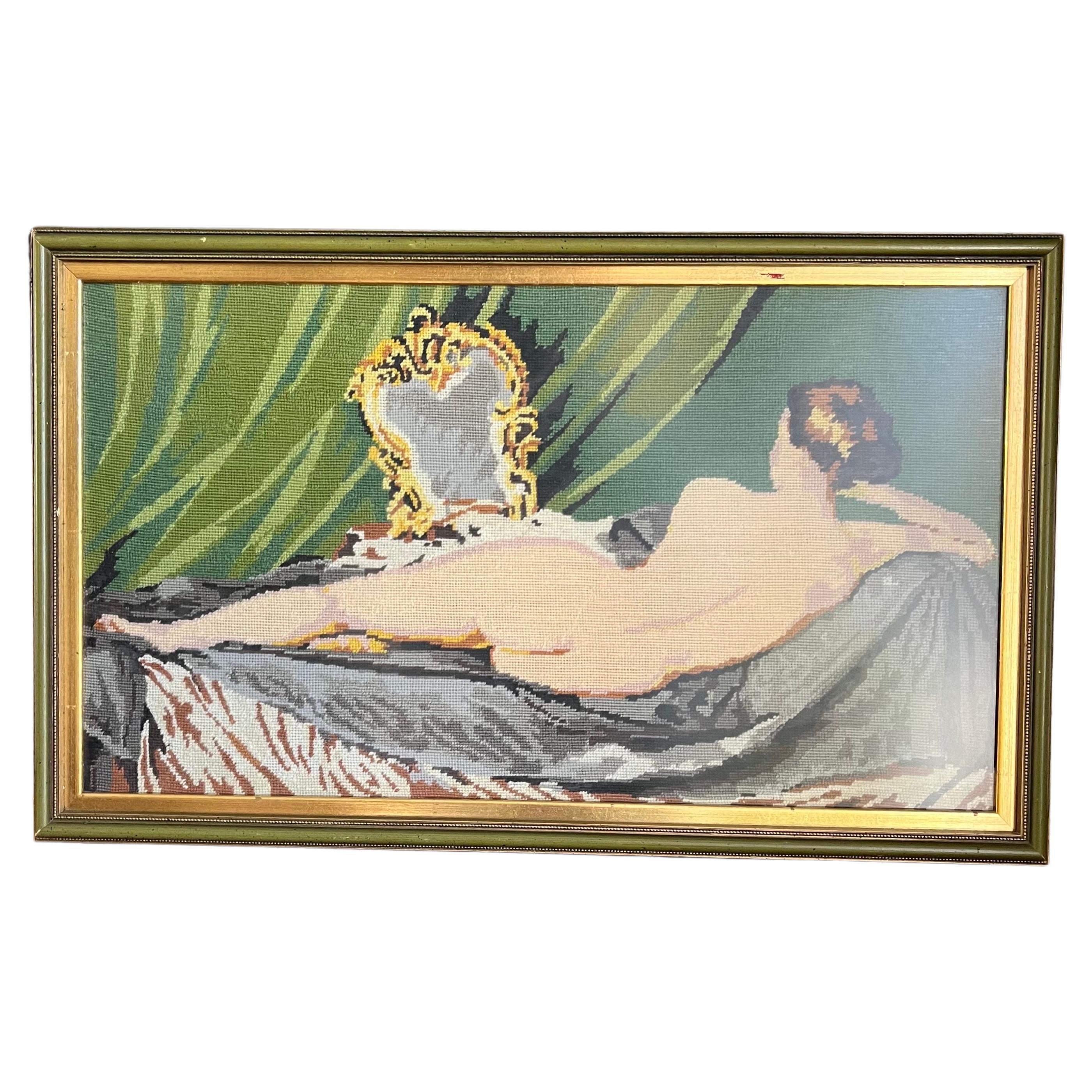 Vintage French Victorian Needlepoint Nude im Angebot