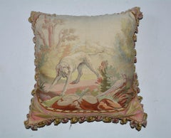 Vintage Needlepoint Pillow with Hunting Dog and Pheasant