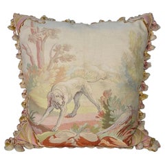 Vintage Needlepoint Pillow with Hunting Dog and Pheasant
