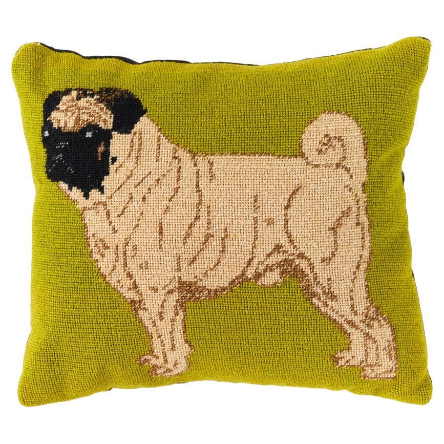 Vintage Needlepoint Mops-Kissen