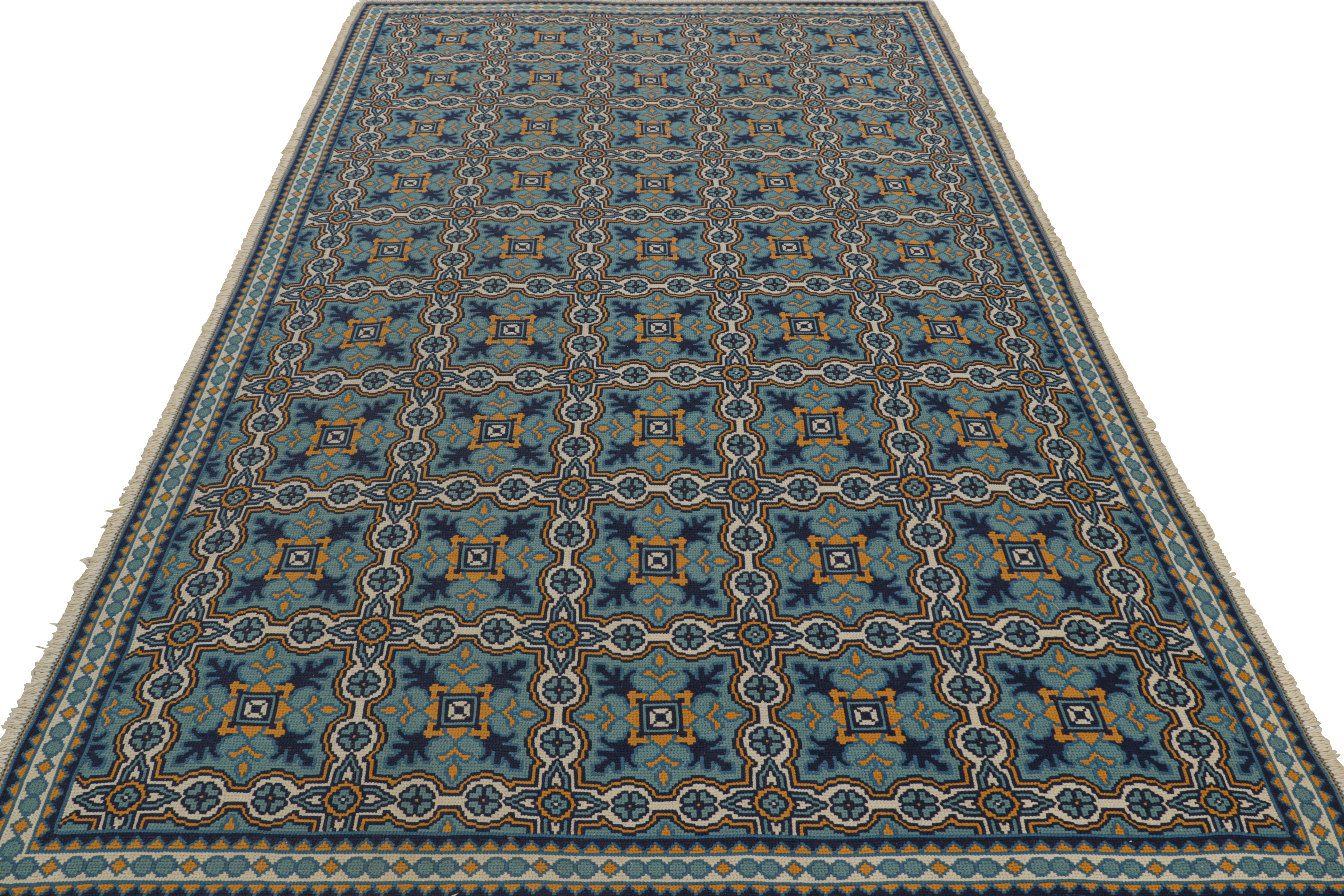 Vintage-Nadelspitze-Teppich in Blau mit geometrischen Mustern, von Rug & Kilim (Handgeknüpft) im Angebot