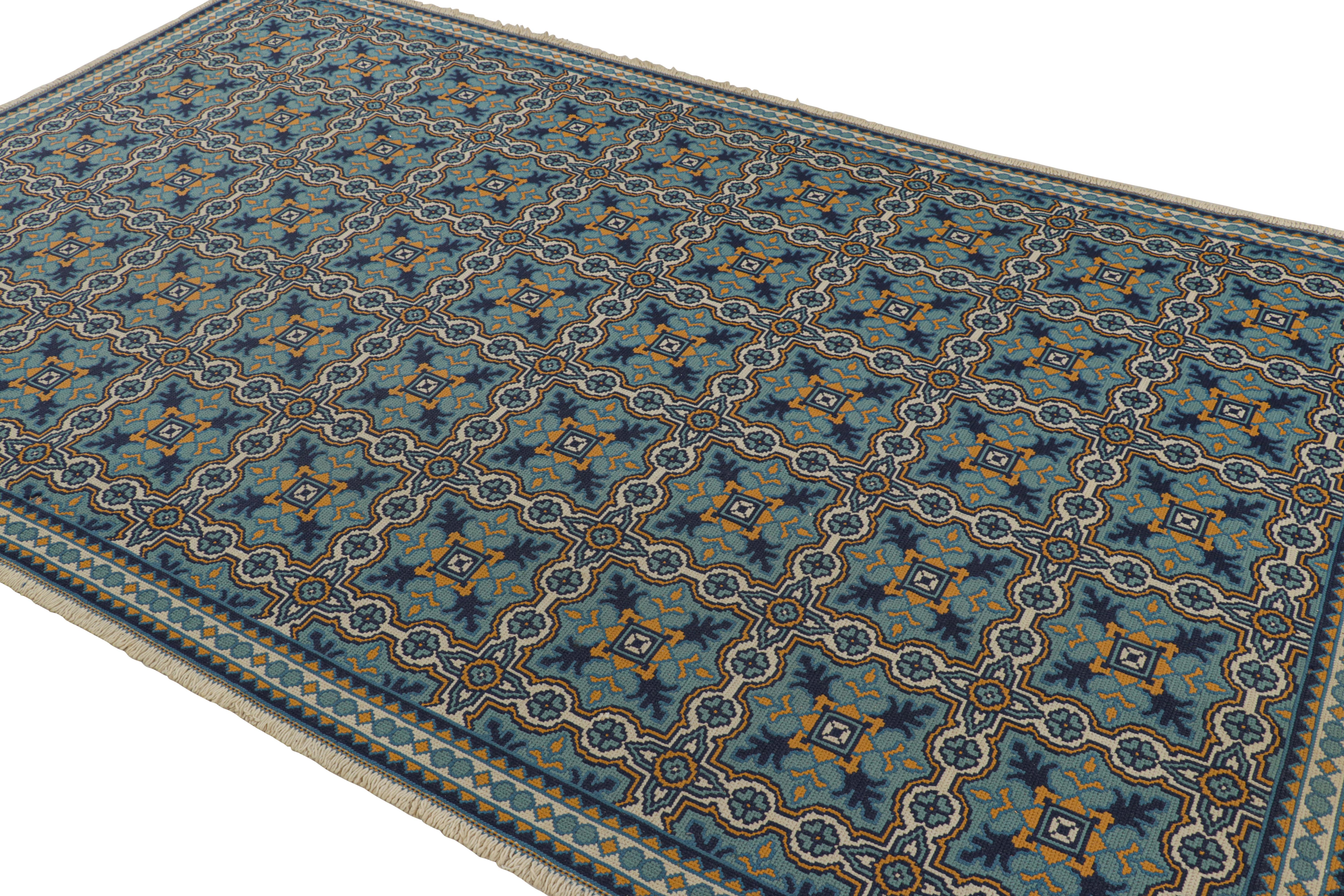 Vintage-Nadelspitze-Teppich in Blau mit geometrischen Mustern, von Rug & Kilim im Zustand „Gut“ im Angebot in Long Island City, NY