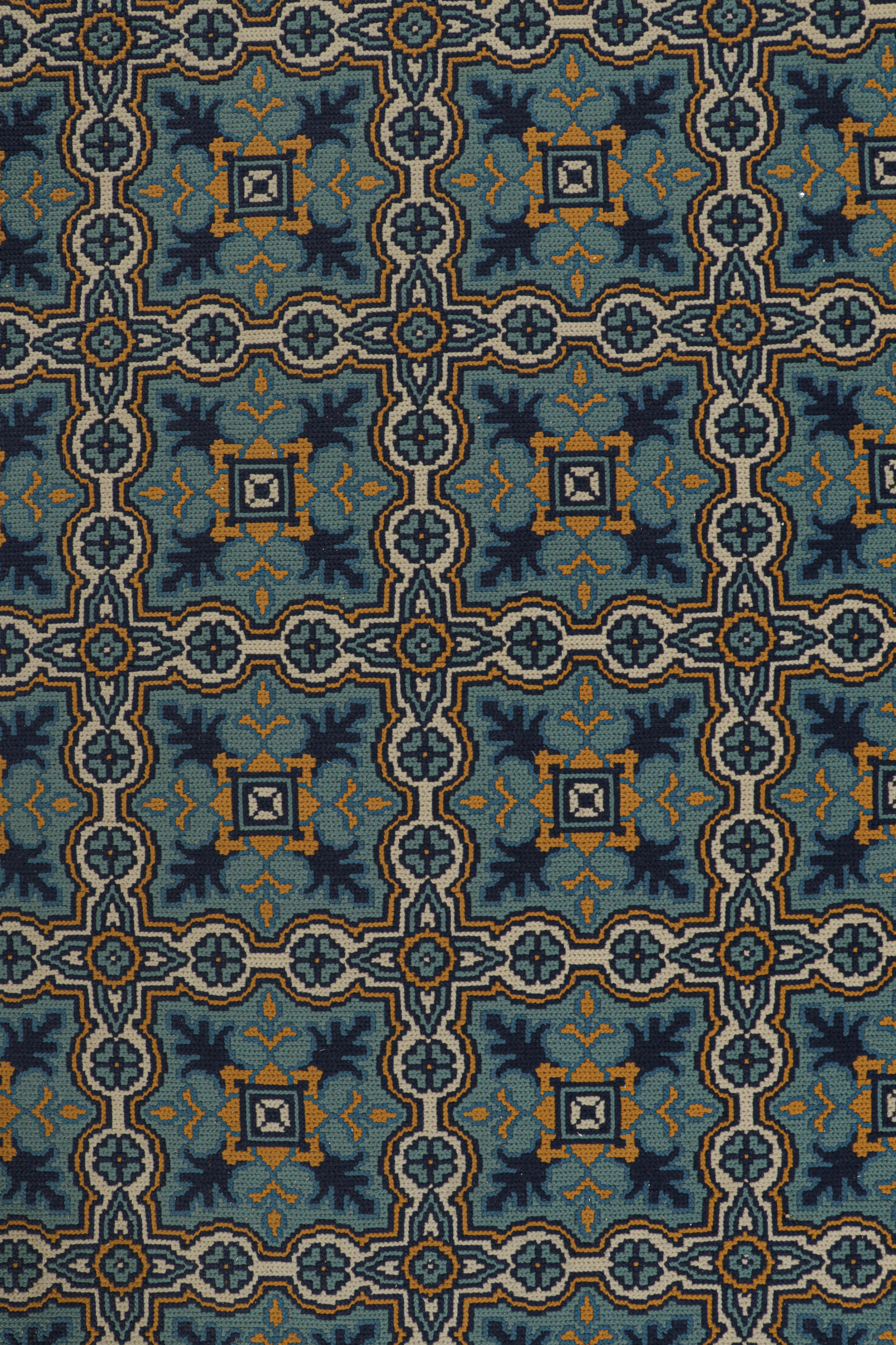 Vintage-Nadelspitze-Teppich in Blau mit geometrischen Mustern, von Rug & Kilim (Mitte des 20. Jahrhunderts) im Angebot