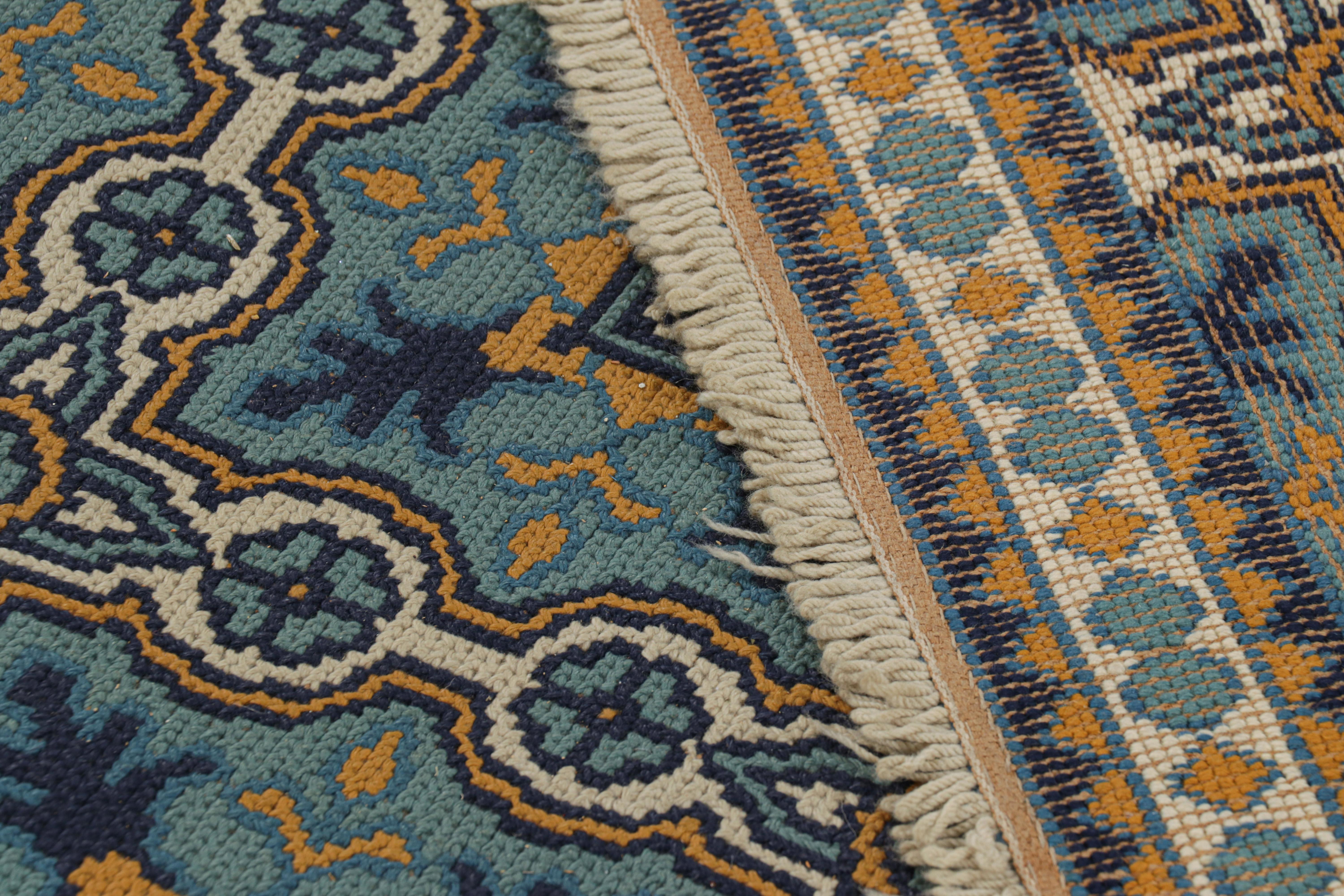 Vintage-Nadelspitze-Teppich in Blau mit geometrischen Mustern, von Rug & Kilim (Wolle) im Angebot