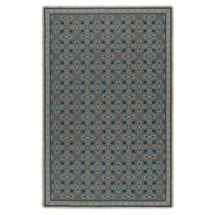 Tappeto vintage a punta d'ago blu con motivi geometrici, da Rug & Kilim