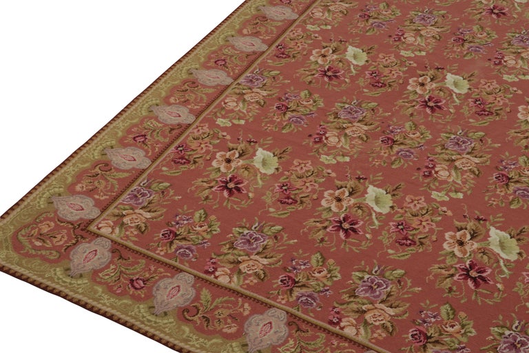 Vintage Needlepoint Rug in Red with Floral Patterns by Rug and Kilim