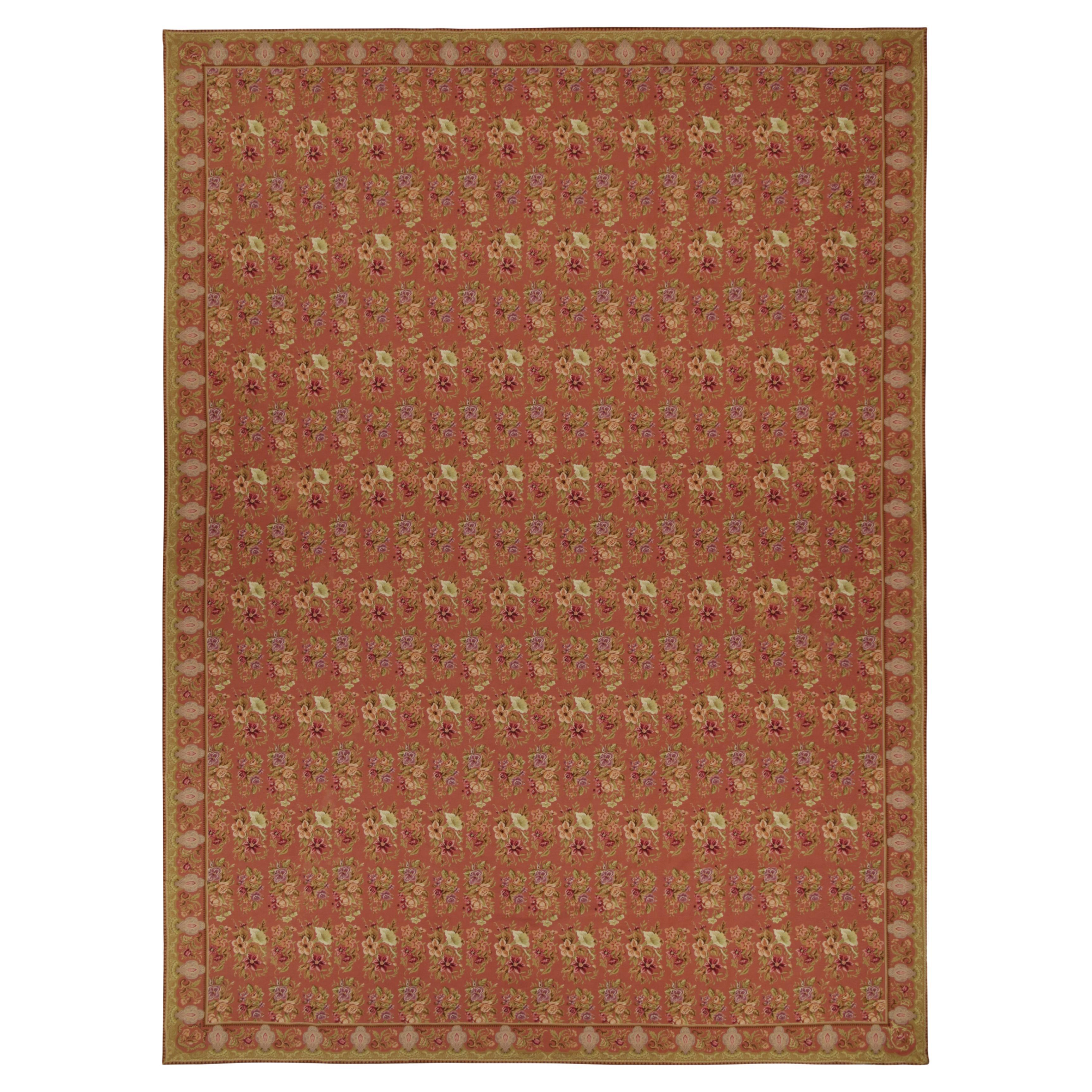Vintage Needlepoint Rug in Red with Floral Patterns - by Rug & Kilim For Sale