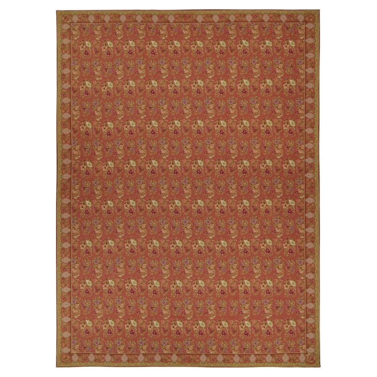 Markered Rug Vintage Needlepoint Rug in Red with Floral Patterns - by Rug and Kilim ...