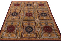 Vintage Needlepoint Rug, Yellow and Red Geometric Pattern by Rug & Kilim