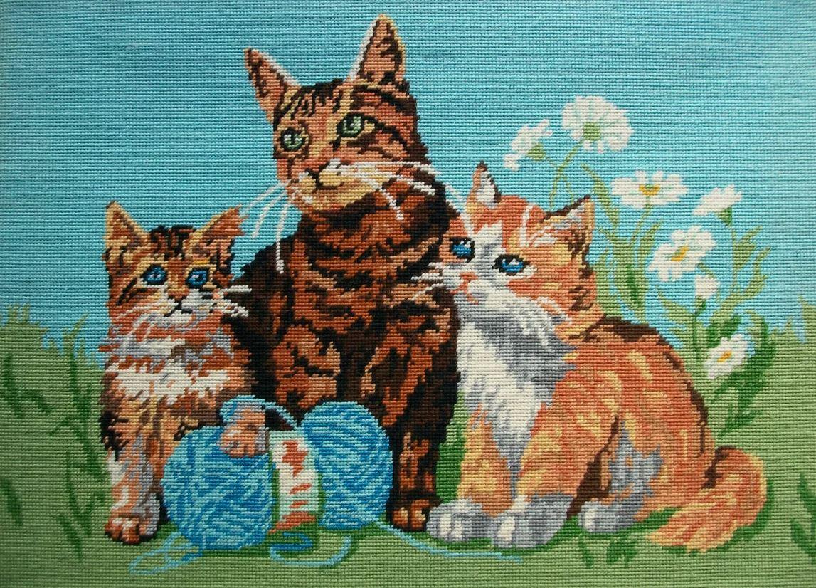'Les Chatons' (Gattini) - Arazzo vintage ad ago - titolo sulla cimosa - 100% lana - montato su barella - non incorniciato - non firmato - Canada - metà del XX secolo.

Eccellenti condizioni vintage - nessuna perdita - nessun danno - nessuna