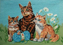 Vintage Needlepoint Tapestry - 'Les Chatons' - 'Kittens' - Canada - Mid 20th C.
