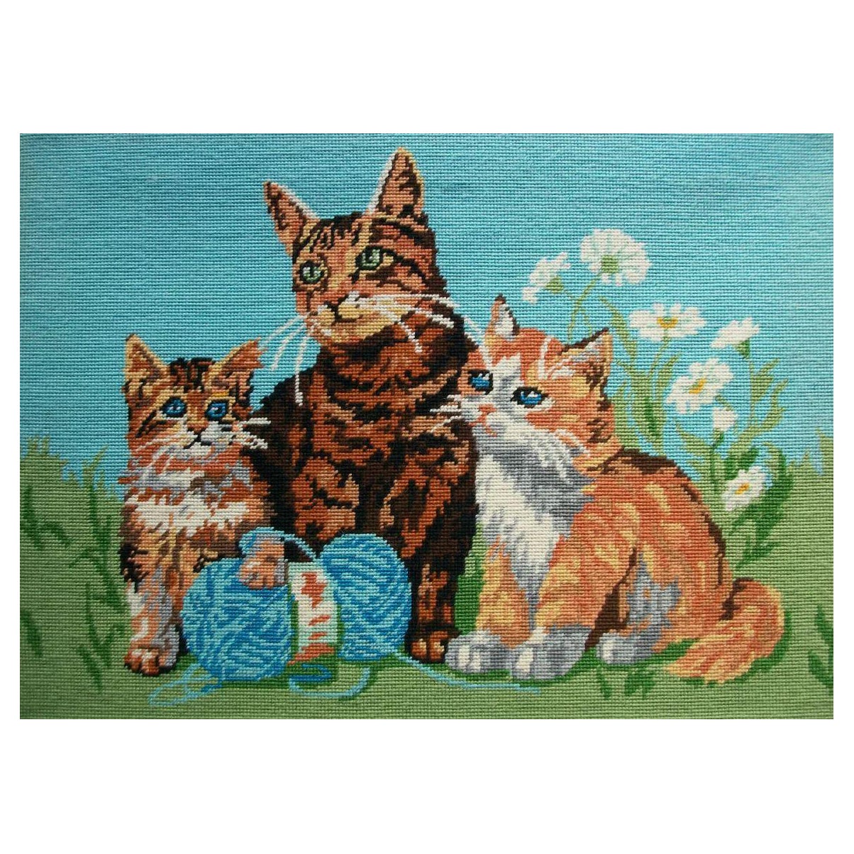 Tapiz Vintage de Punto de Aguja - 'Les Chatons' - 'Gatitos' - Canadá - Mediados del S. XX