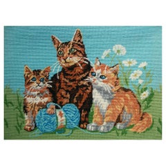 Tapiz Vintage de Punto de Aguja - 'Les Chatons' - 'Gatitos' - Canadá - Mediados del S. XX