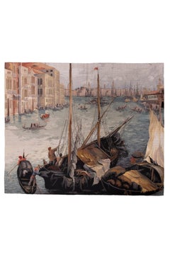 Vintage Needlepoint Tapestry of Venetian Harbor Scene