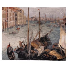 Vintage Needlepoint Tapestry of Venetian Harbor Scene