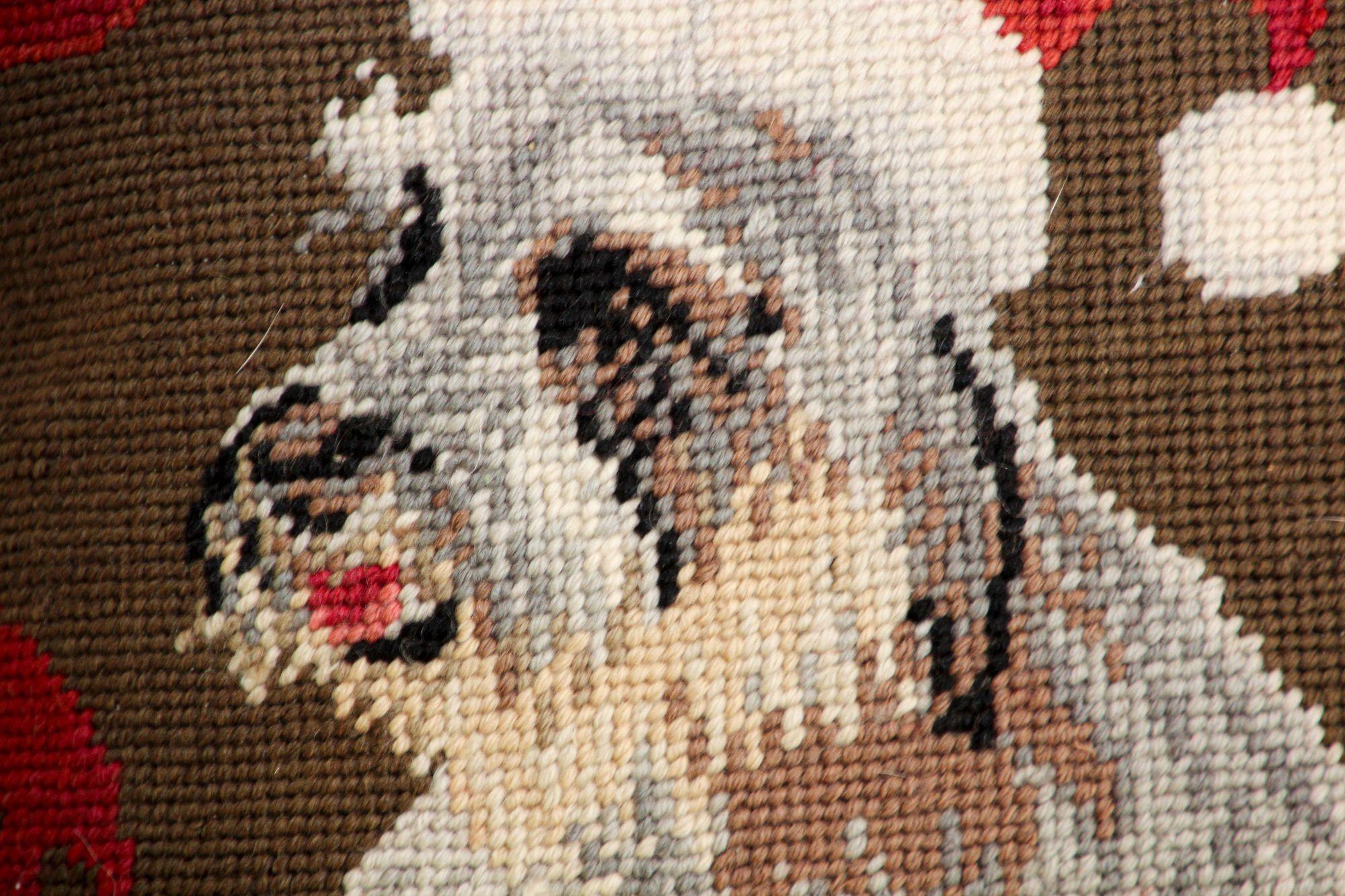 Vintage Needlepoint Throw Pillow Christmas Holiday Dog Design 2
