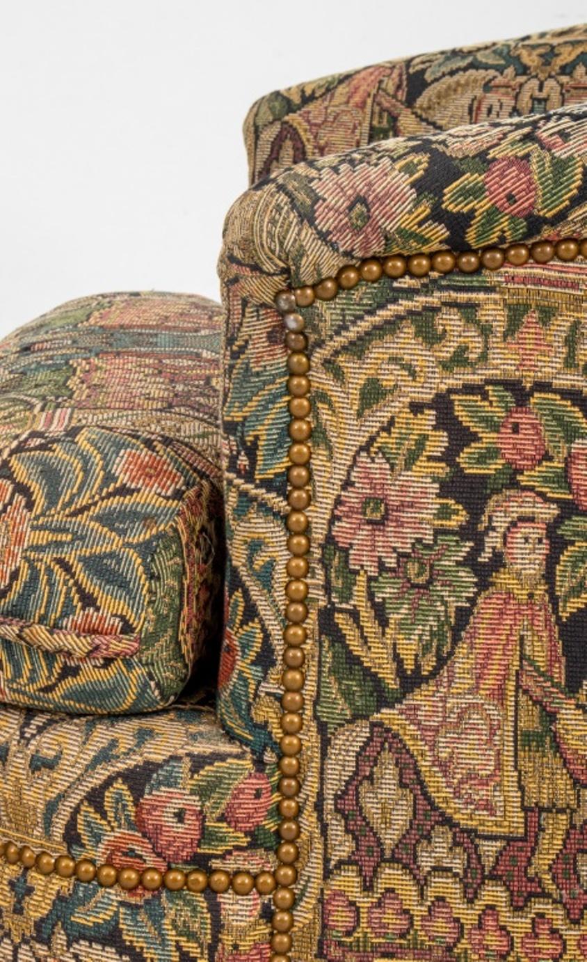 Fabric Vintage Needlepoint Upholstered Chair & Ottoman For Sale