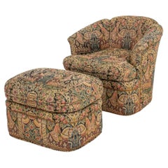 Retro Needlepoint Upholstered Chair & Ottoman