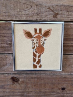 Vintage Needlepoint Zebra & Giraffe Framed Wall Art – Set of Two