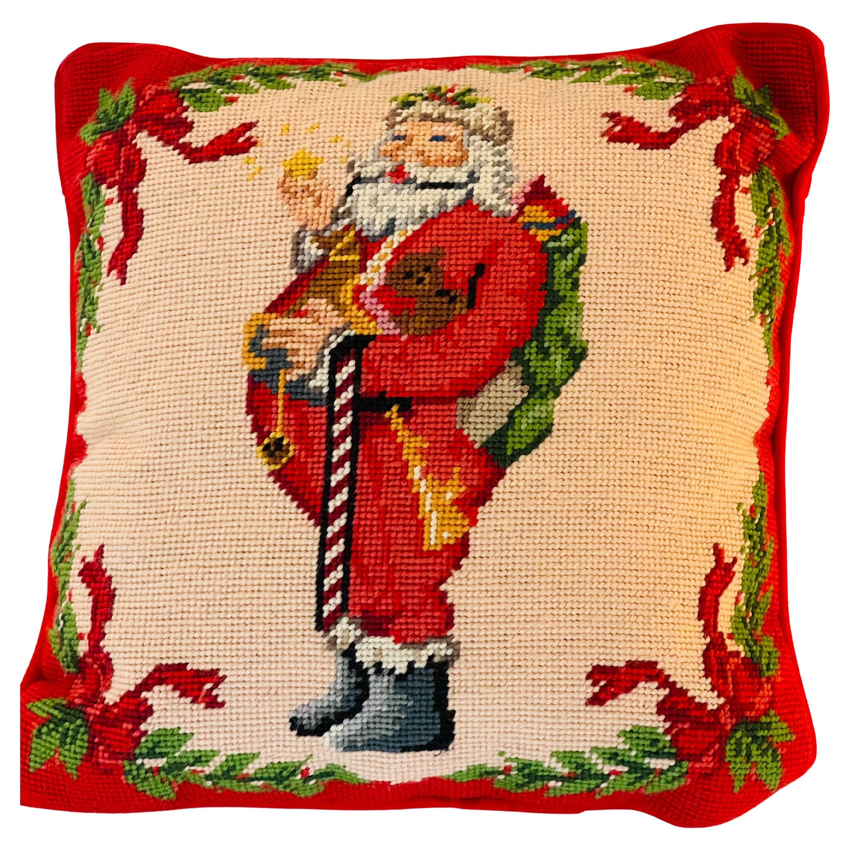 Vintage Neeflepoint Kissen mit Weihnachtsmann