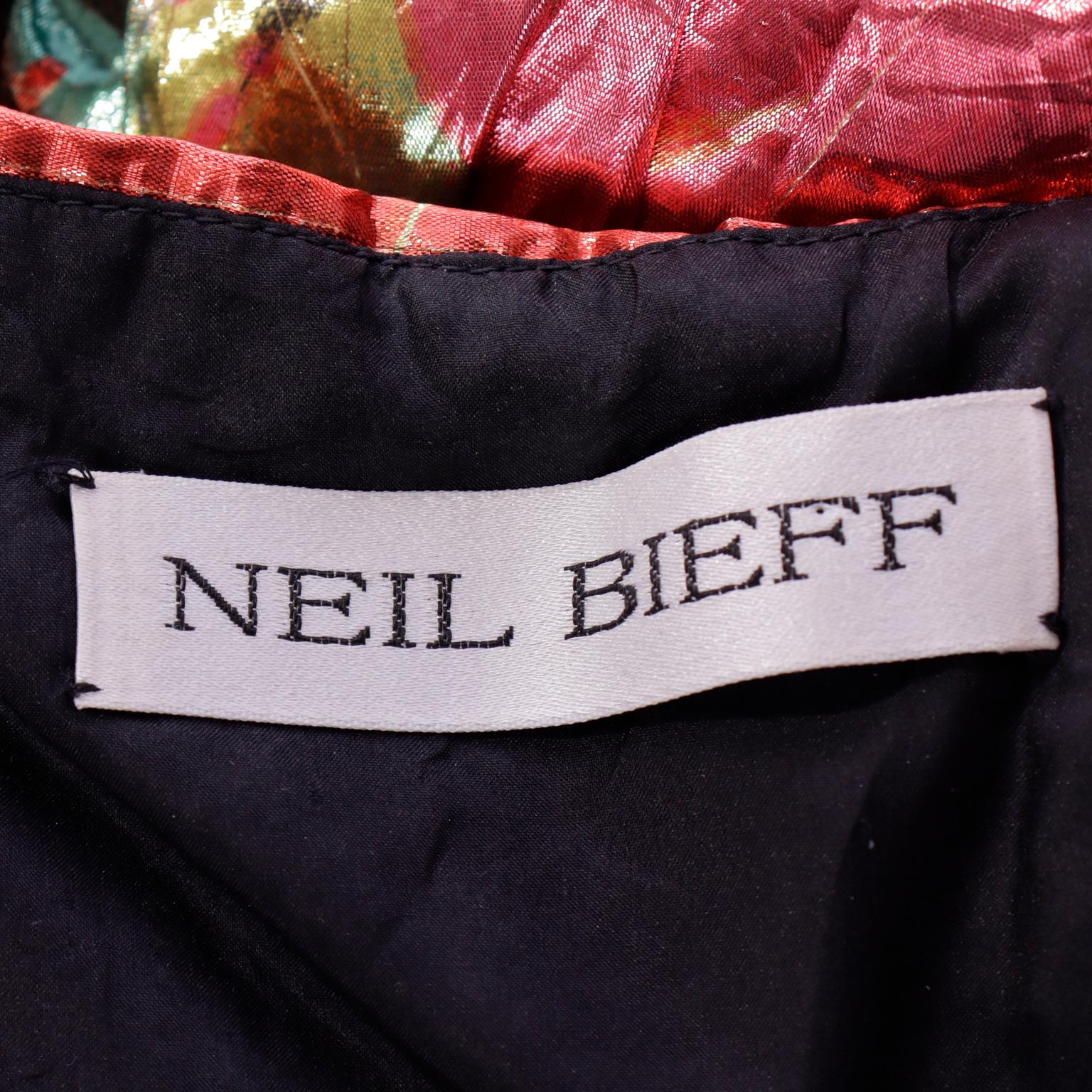 Vintage Neil Bieff Metallic Floral Evening Dress For Sale 9
