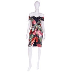 Vintage Neil Bieff Metallic Floral Evening Dress